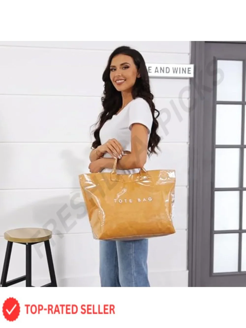 Large Kraft Paper Tote Bag Letter Print Clear Shopping Hobo Handbag